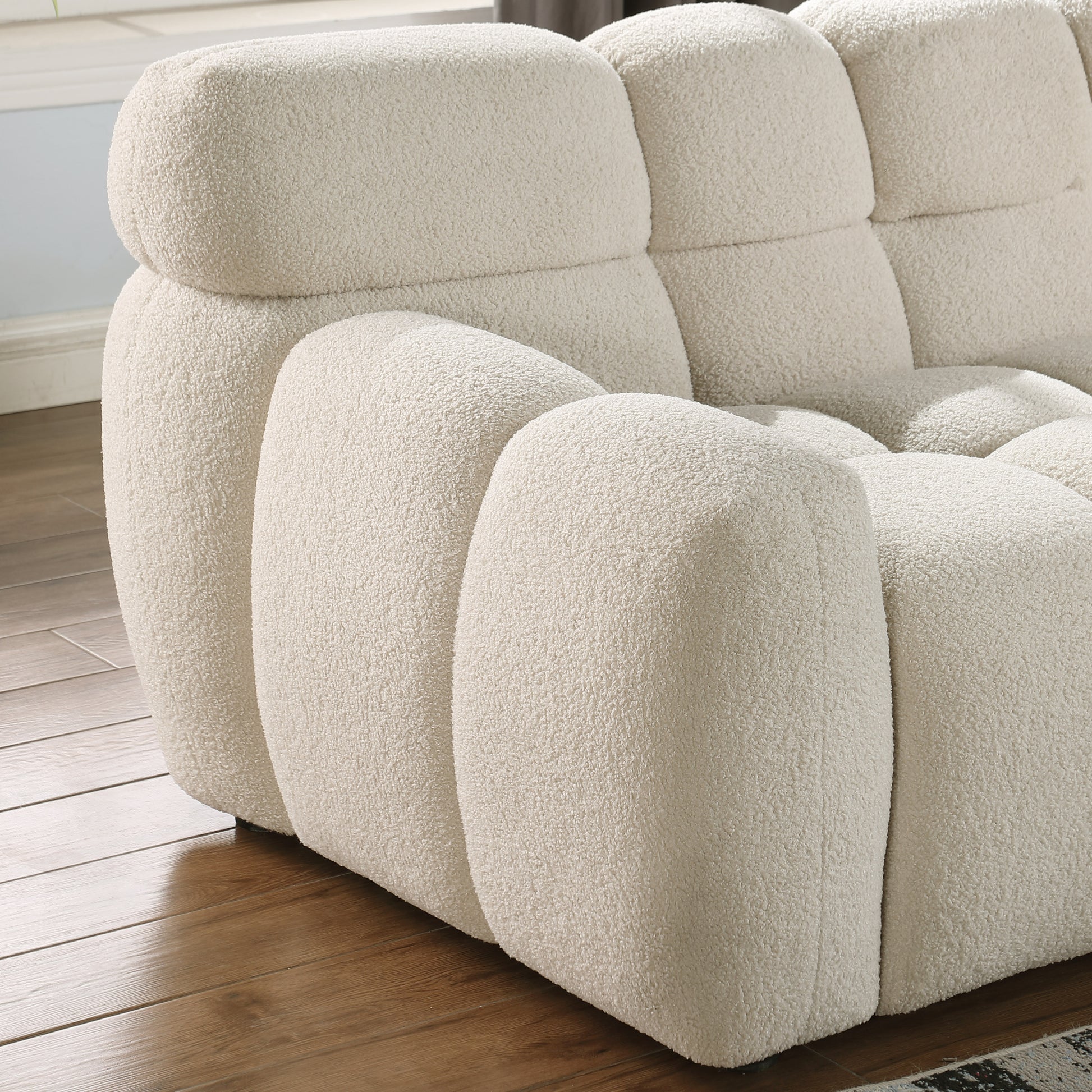 64.96 Length ,35.83" Deepth ,Human Body Structure For Usa People, Marshmallow Sofa,Boucle Sofa ,2 Seater, Beige Boucle Beige Light Brown Wood Primary Living Space Medium Soft Split Back Eucalyptus Rolled Arms Boucle 3 Seat