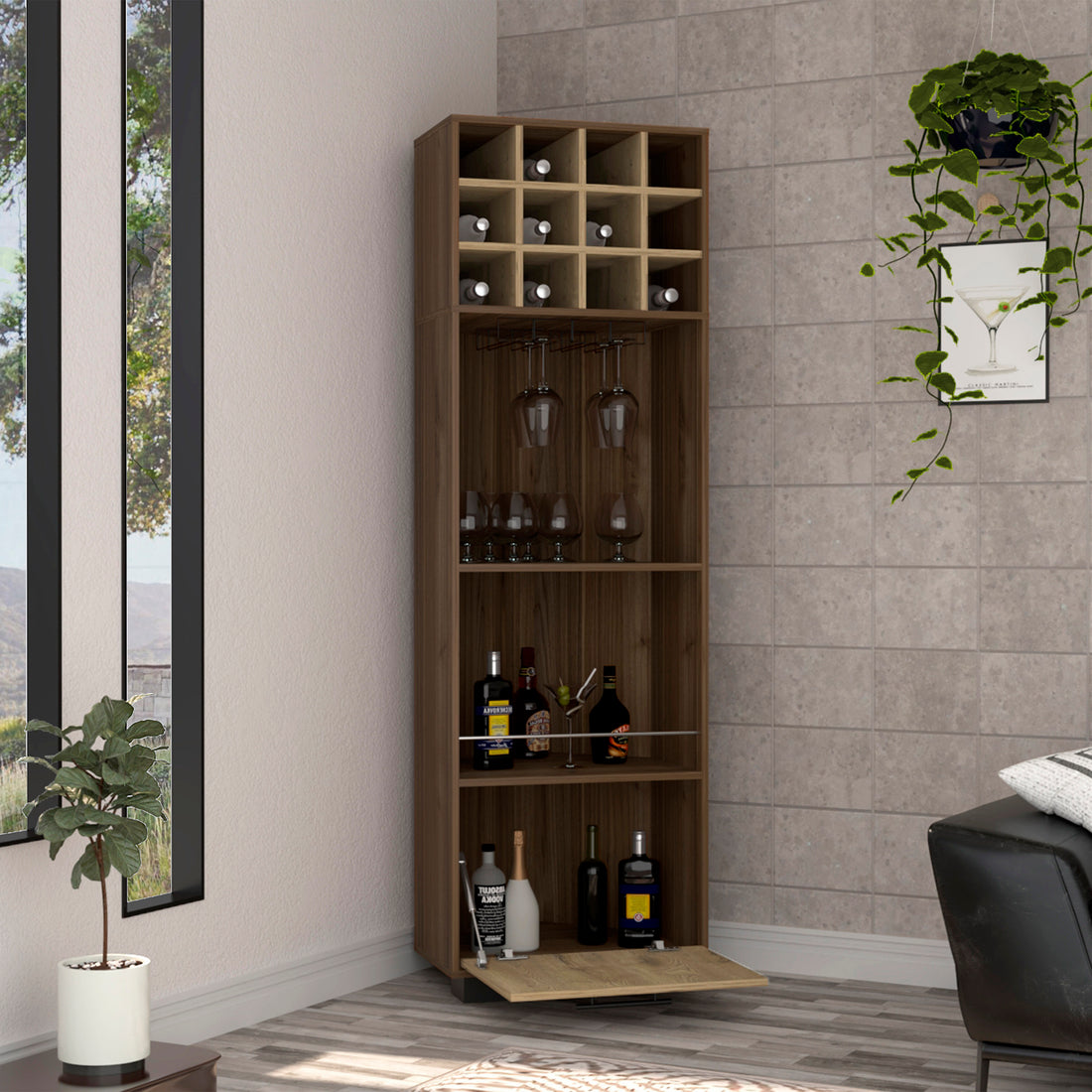 Corner Bar Cabinet Catalu A, Living Room, Mahogany Aged Oak Multicolor Particle Board Particle Board