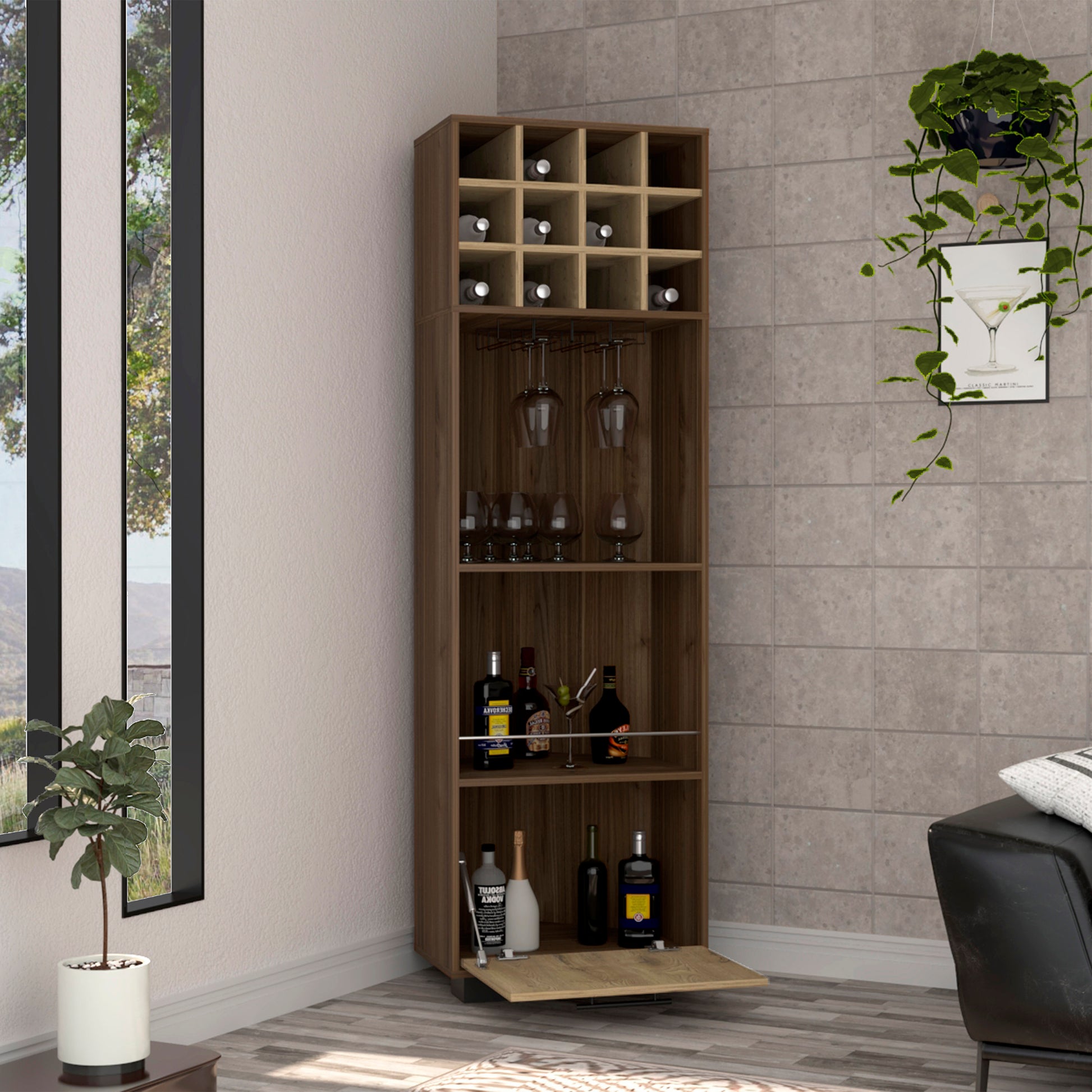 Corner Bar Cabinet Catalu A, Living Room, Mahogany Aged Oak Multicolor Particle Board Particle Board