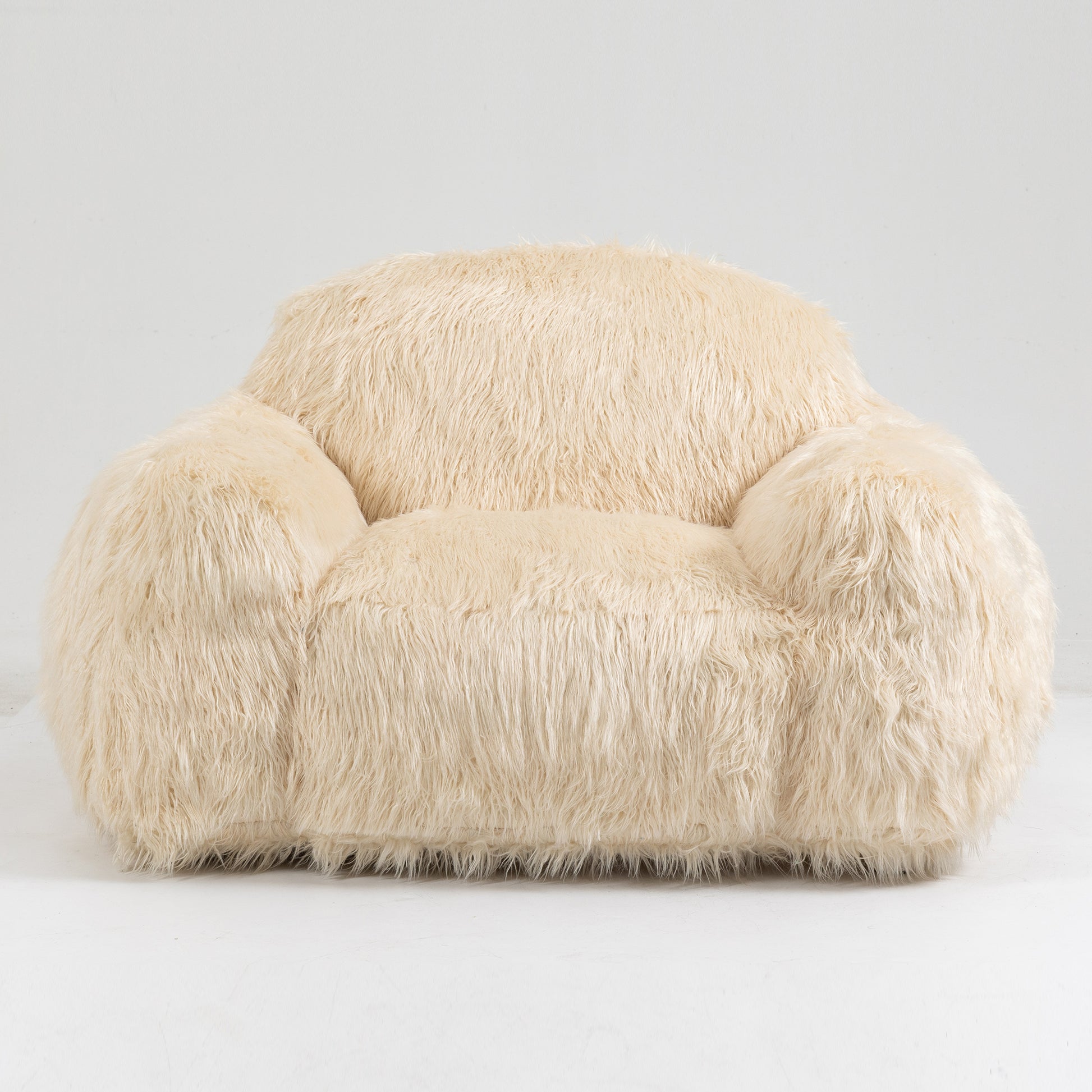 Bean Bag Chair Lazy Sofa Bean Bag Chair Adult, Teen High Density Foam Padded Modern Accent Chair Comfortable Living Room, Bedroom Chair Beige Faux Fur