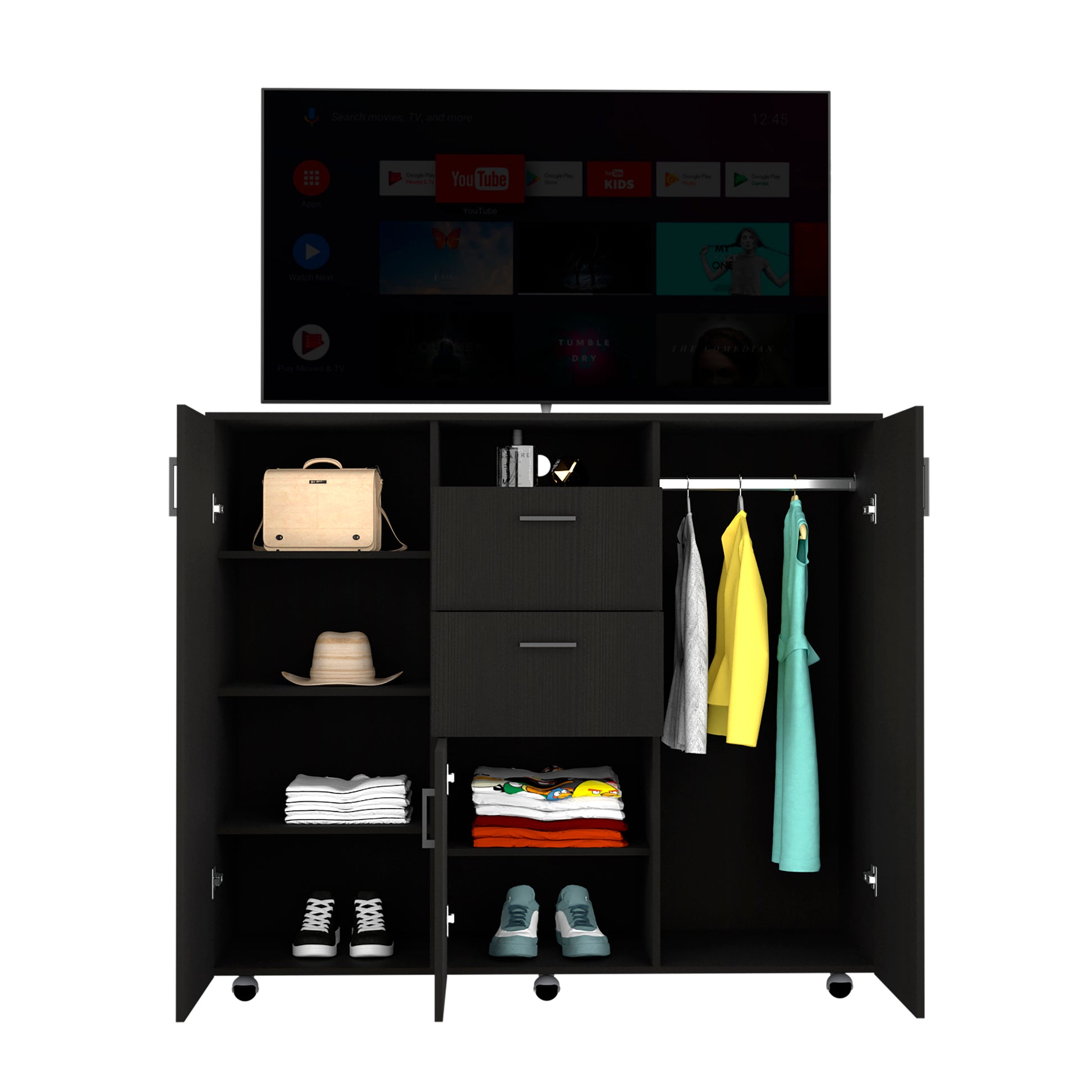 Double Door Cabinet Dresser Quizz, Bedroom, Black Black Particle Board Particle Board