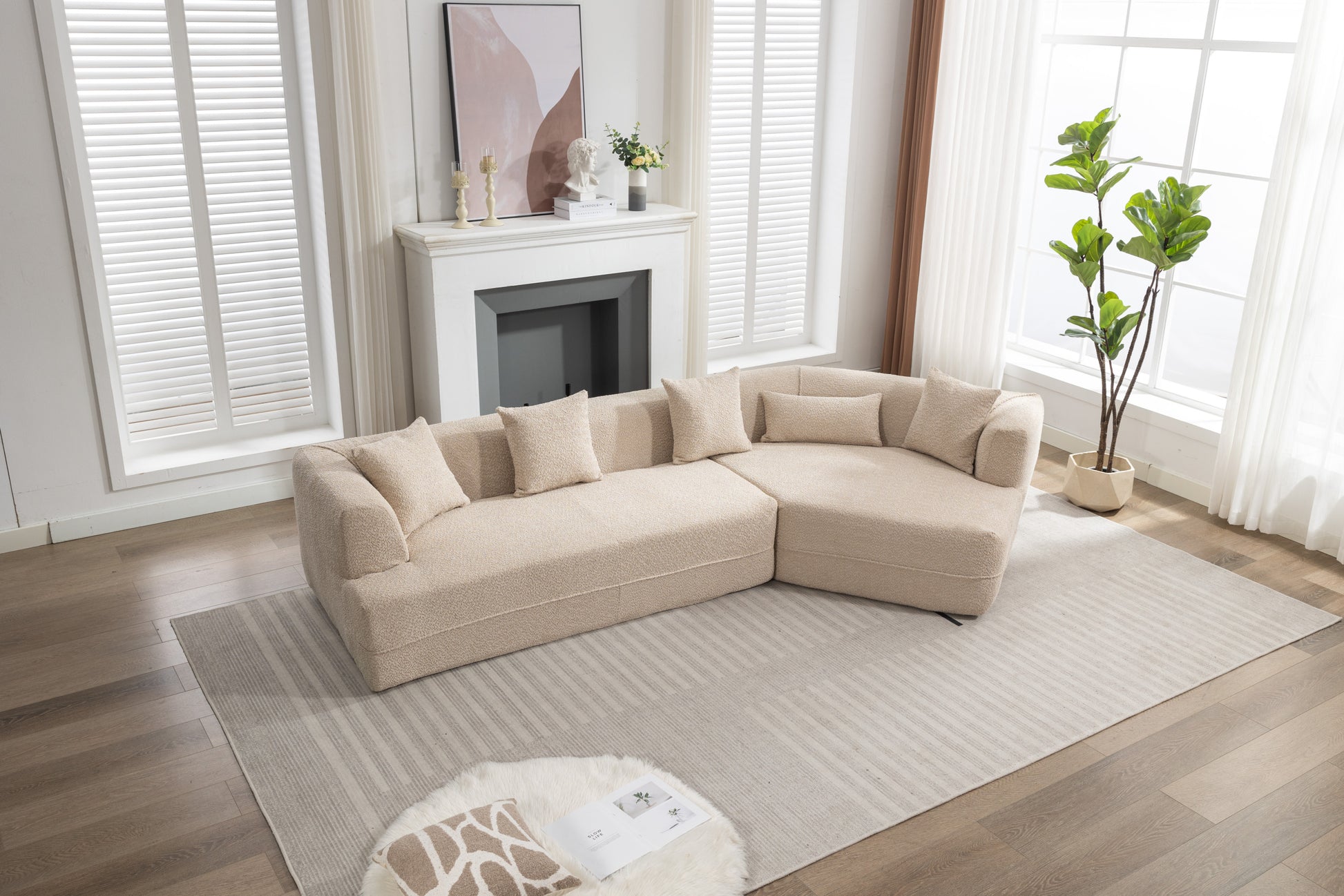 Modular Living Room Sofa Set, Modern Minimalist Style Sofa, Salon Upholstered Sleeper Sofa, 2 Pc Free Combination, Round Fiber Fabric, Anti Wrinkle Fabric, Brown Light Brown Polyester Primary Living Space Medium Soft Tight Back Flared Arms Fiber Foam