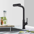 Kitchen Waterfall Faucet With Pull Down Sprayer, Single Handle Kitchen Sink Faucet With Pull Out Sprayer, 360 Rotating Kitchen Faucet Matte Black Zinc