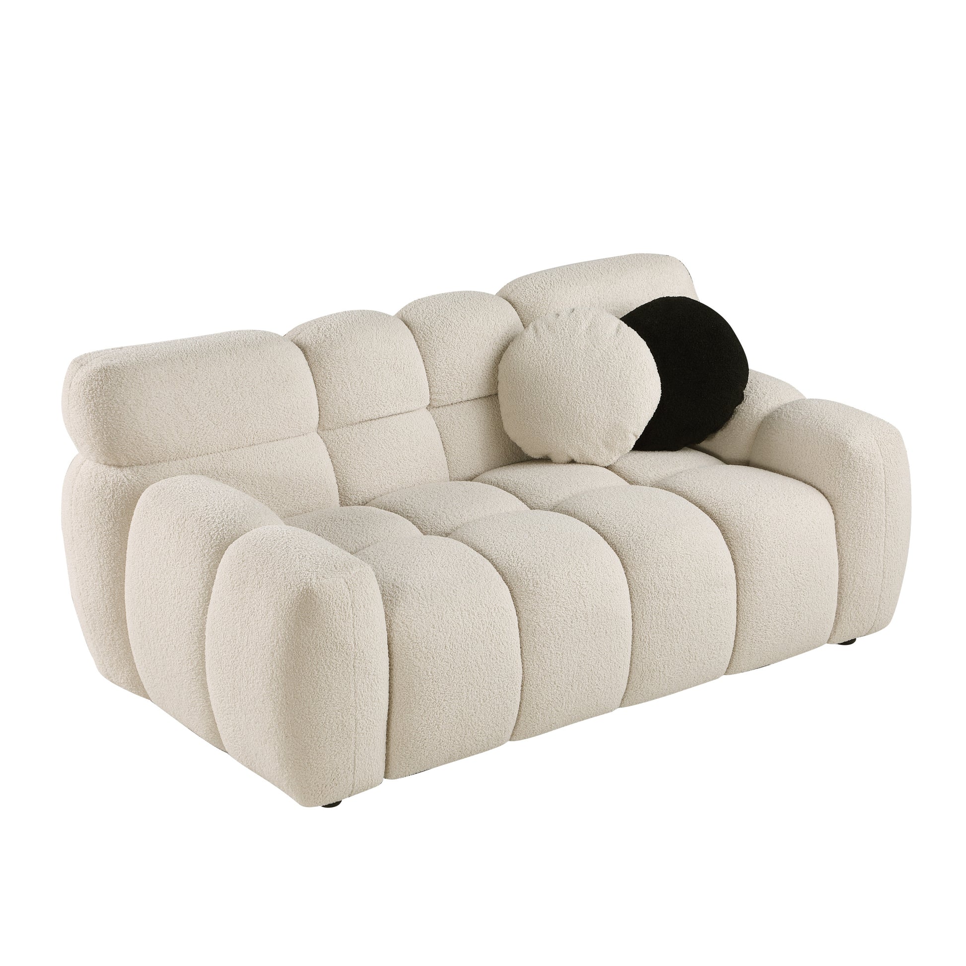 64.96 Length ,35.83" Deepth ,Human Body Structure For Usa People, Marshmallow Sofa,Boucle Sofa ,2 Seater, Beige Boucle Beige Light Brown Wood Primary Living Space Medium Soft Split Back Eucalyptus Rolled Arms Boucle 3 Seat