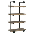 Black And Rustic Oak 4 Tier Wall Shelf 4 Black Brown Brown Vertical Office Open Back Wood Farmhouse,Rustic Wall Mounted Wood Metal