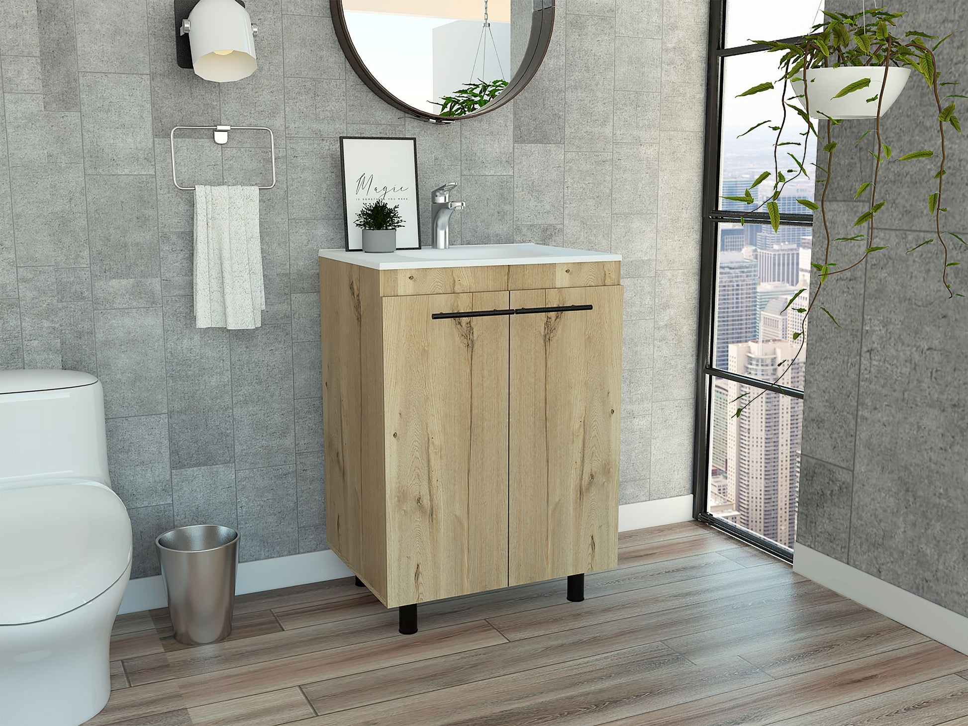 Floor Cabinet Oxnard, Bathroom, Light Oak Light Oak Particle Board Particle Board