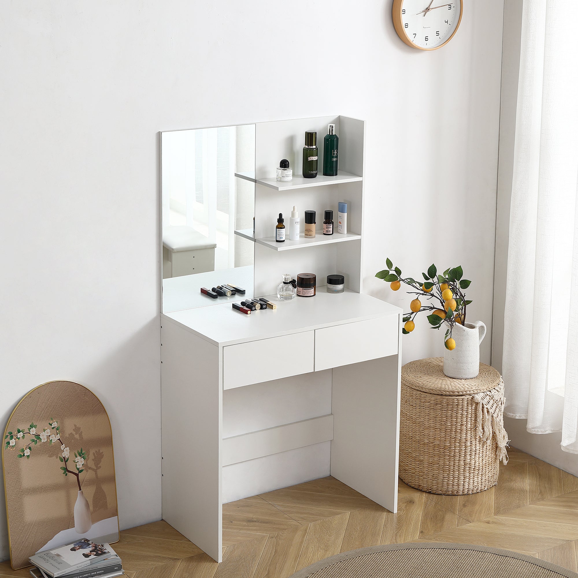 Vanity desk with mirror, dressing table with 2