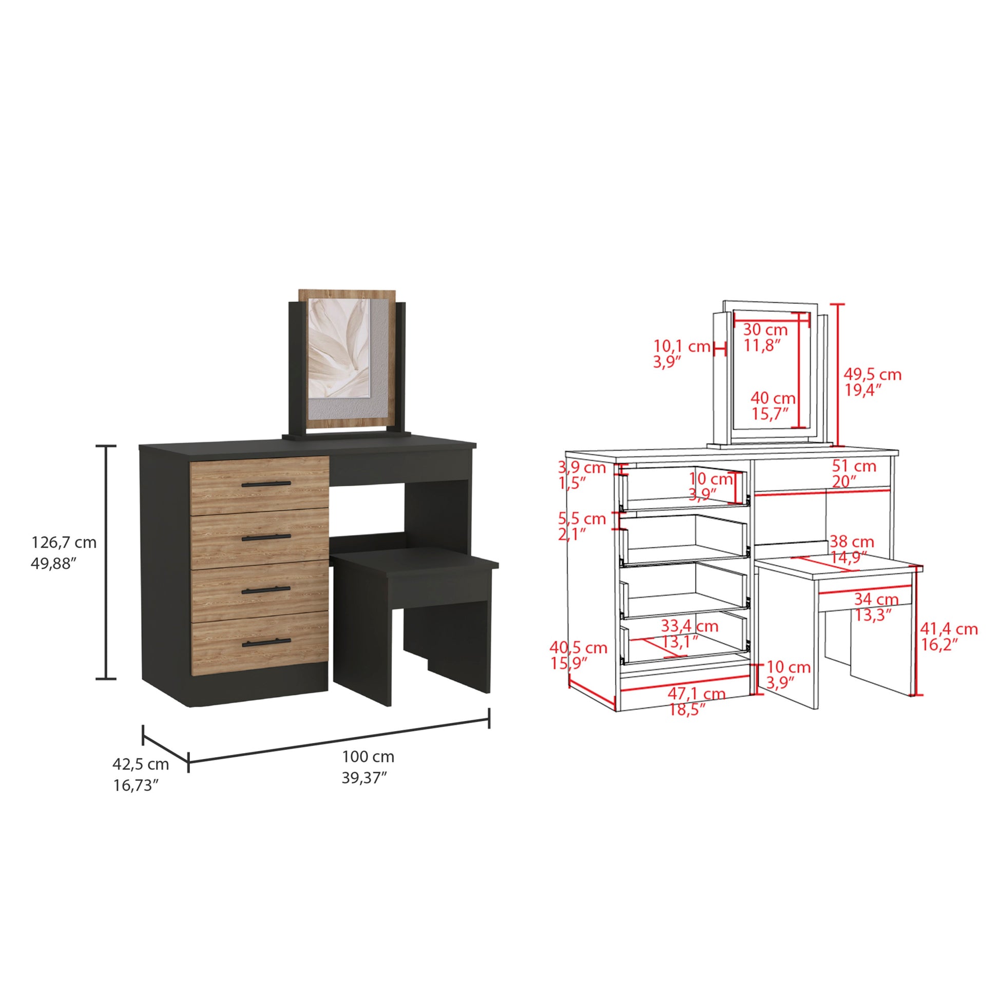 Makeup Dressing Table Roxx, Bedroom, Black Pine Multicolor Particle Board Particle Board