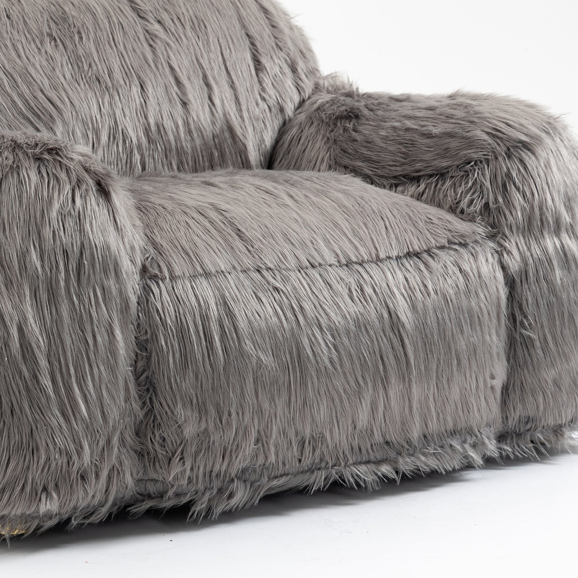 Bean Bag Chair Lazy Long Hair Sofa Bean Bag Chair Adult, Teen High Density Foam Filled Modern Focus Chair Comfortable Living Room, Bedroom Chair Grey Faux Fur