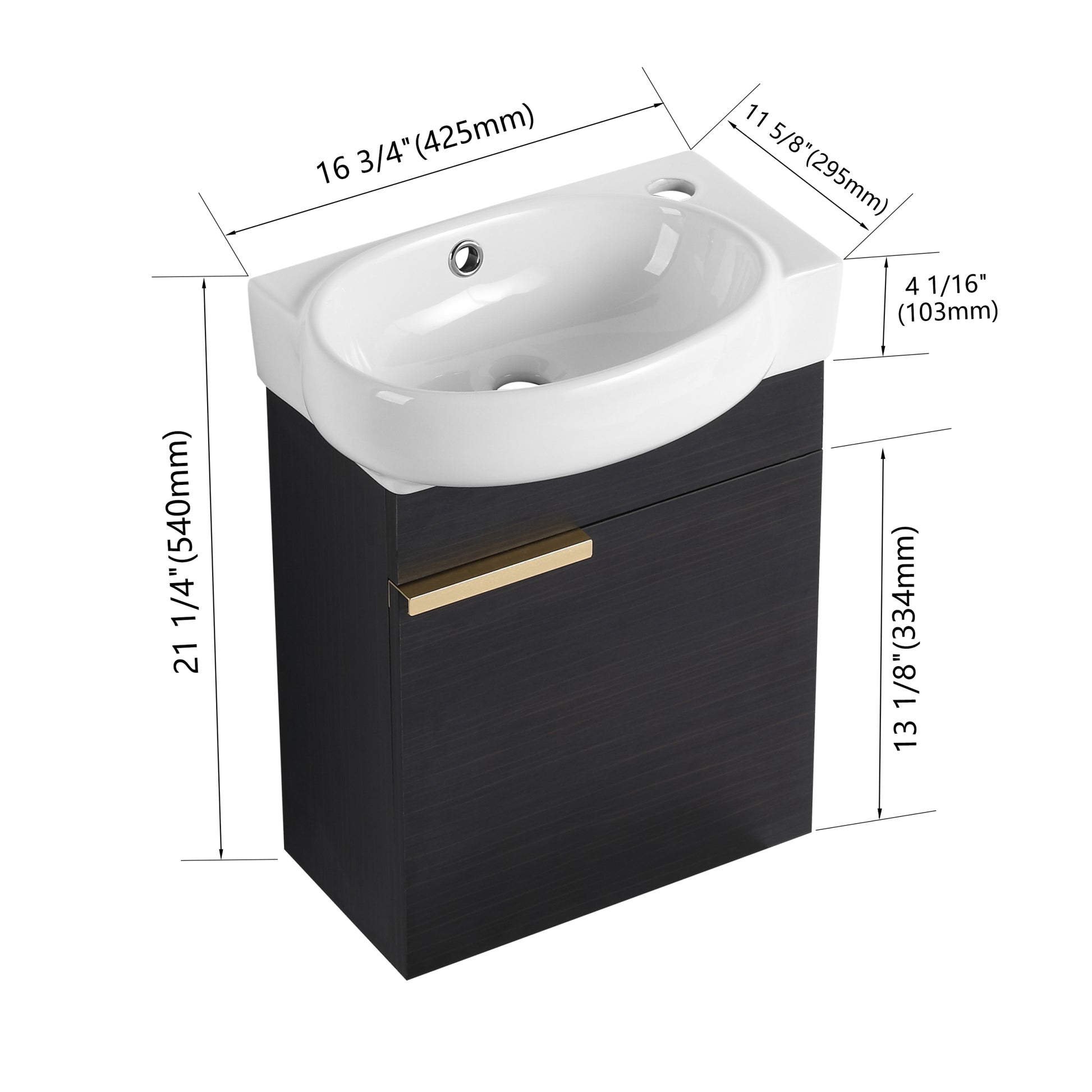 Soft Close Doors Bathroom Vanity With Sink,16 Inch For Small Bathroom Black Chestnut 1 Bathroom Wall Mounted Modern Plywood