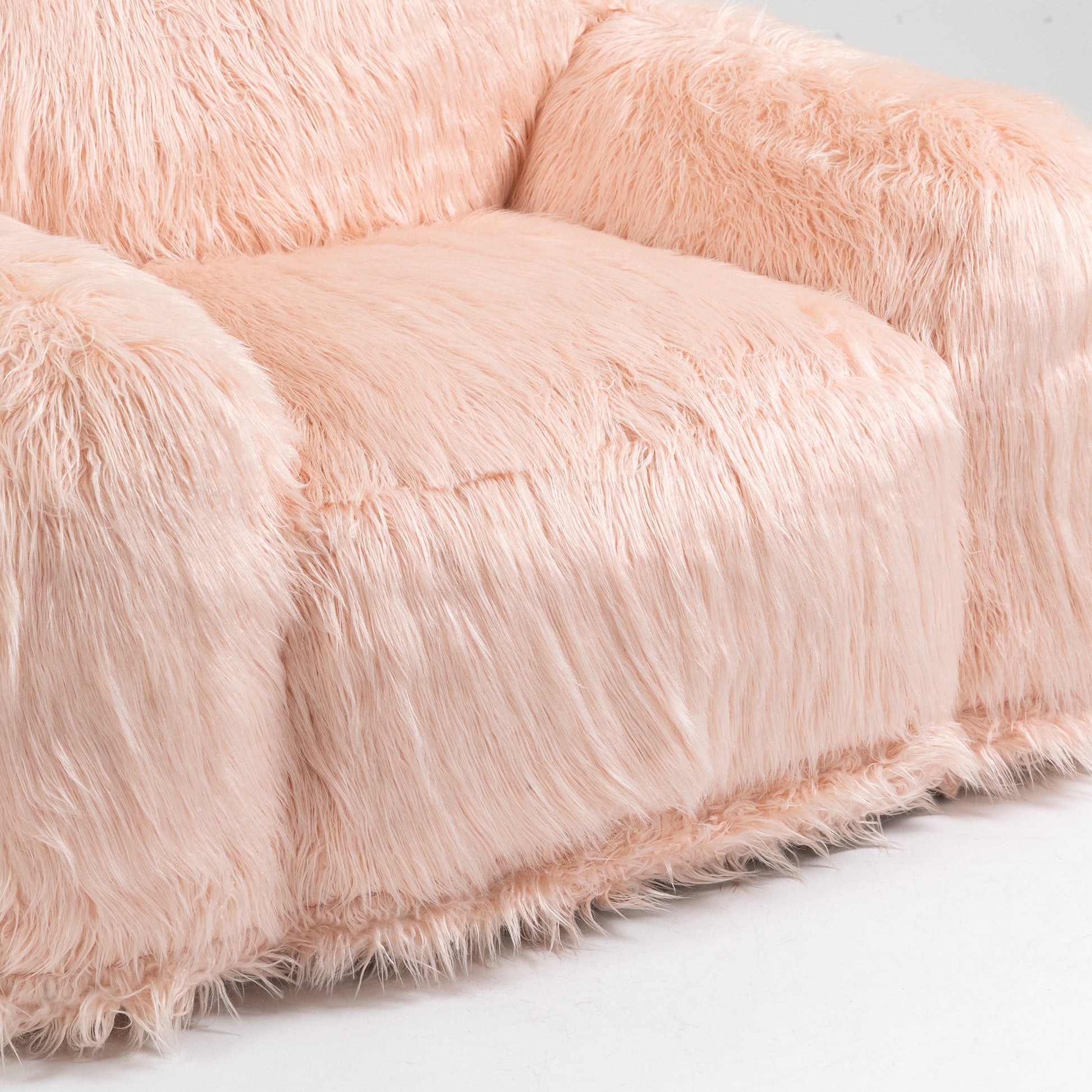 Bean Bag Chair Lazy Long Hair Sofa Bean Bag Chair Adult, Teen High Density Foam Filled Modern Focus Chair Comfortable Living Room, Bedroom Chair Pink Faux Fur
