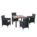 5 Piece Outdoor Patio Wicker Dining Set Patio Wicker Furniture Dining Set W Acacia Wood Top Black Wicker Creme Cushion Yes Dining Set Black Cream Rust Resistant Frame Mildew Resistant Cushion Garden & Outdoor Modern Multiple Chairs Seating Group Fiber