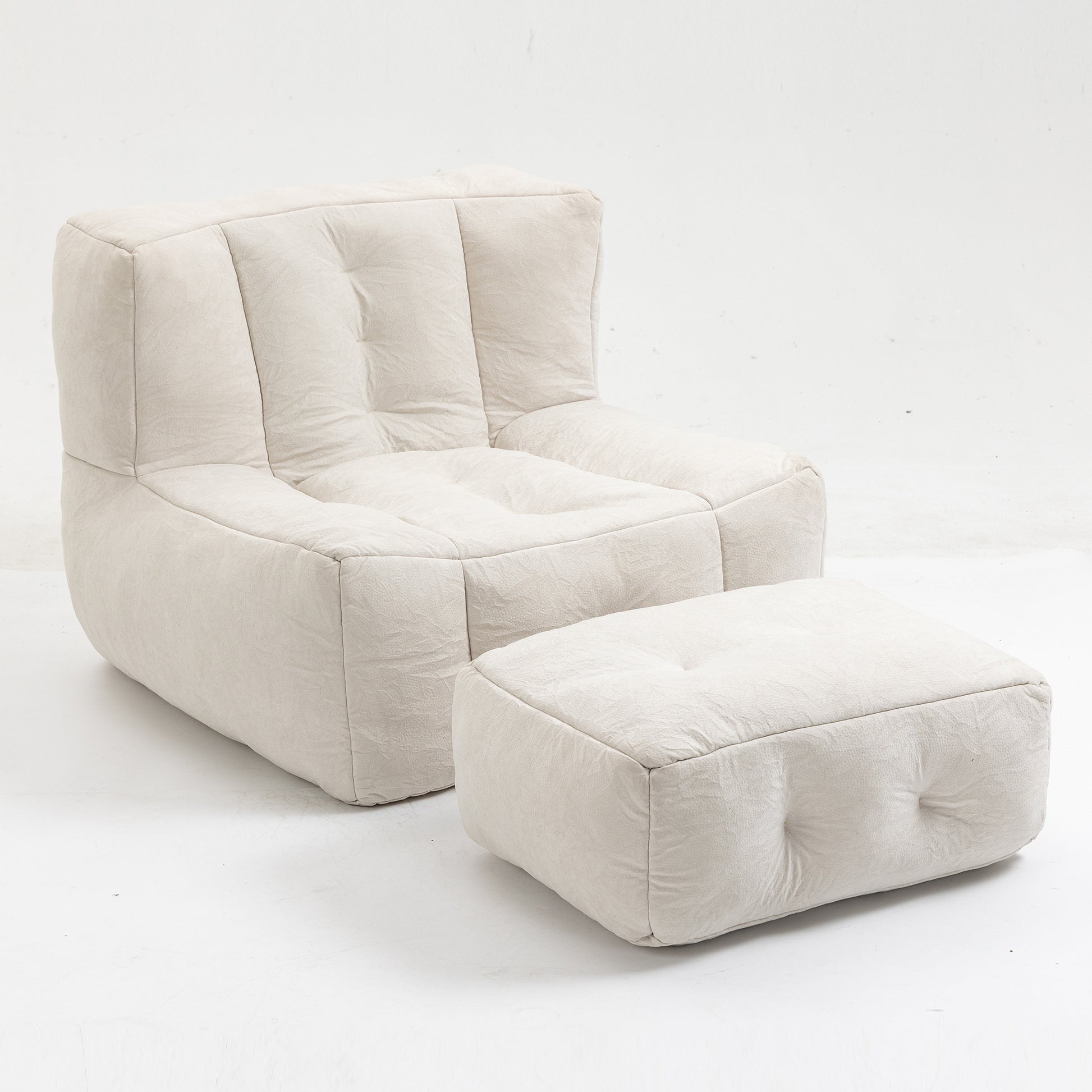 Fluffy Bean Bag Chair, Comfortable Bean Bag For Adults And Children, Super Soft Lazy Sofa Chair With Memory Foam And Ottoman, Indoor Modern Focus Bean Bag Chair For Living Room, Bedroom, Apartment White Velvet