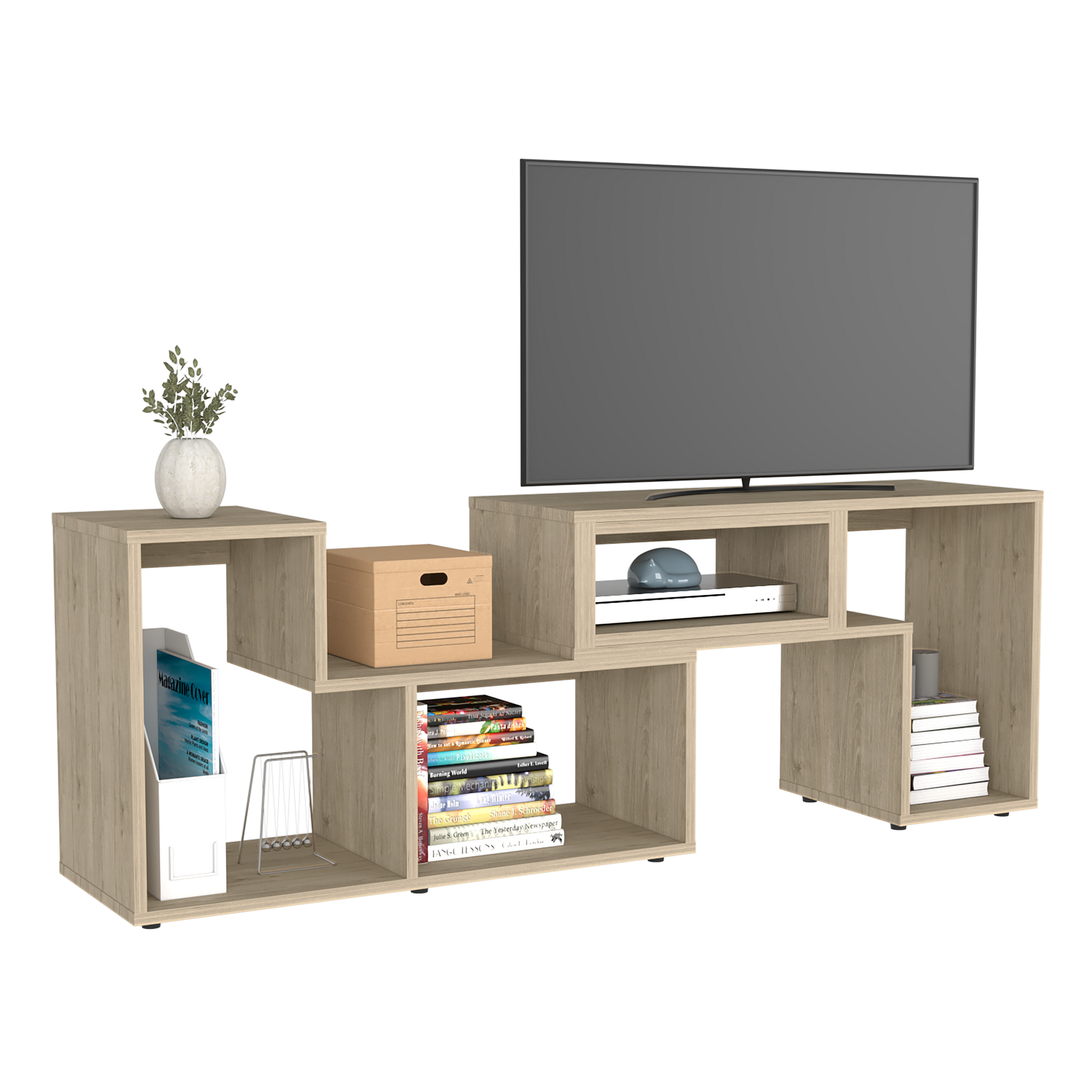 Extendable Tv Stand Houston, Living Room, Light Pine Beige 50 59 Inches Particle Board Particle Board