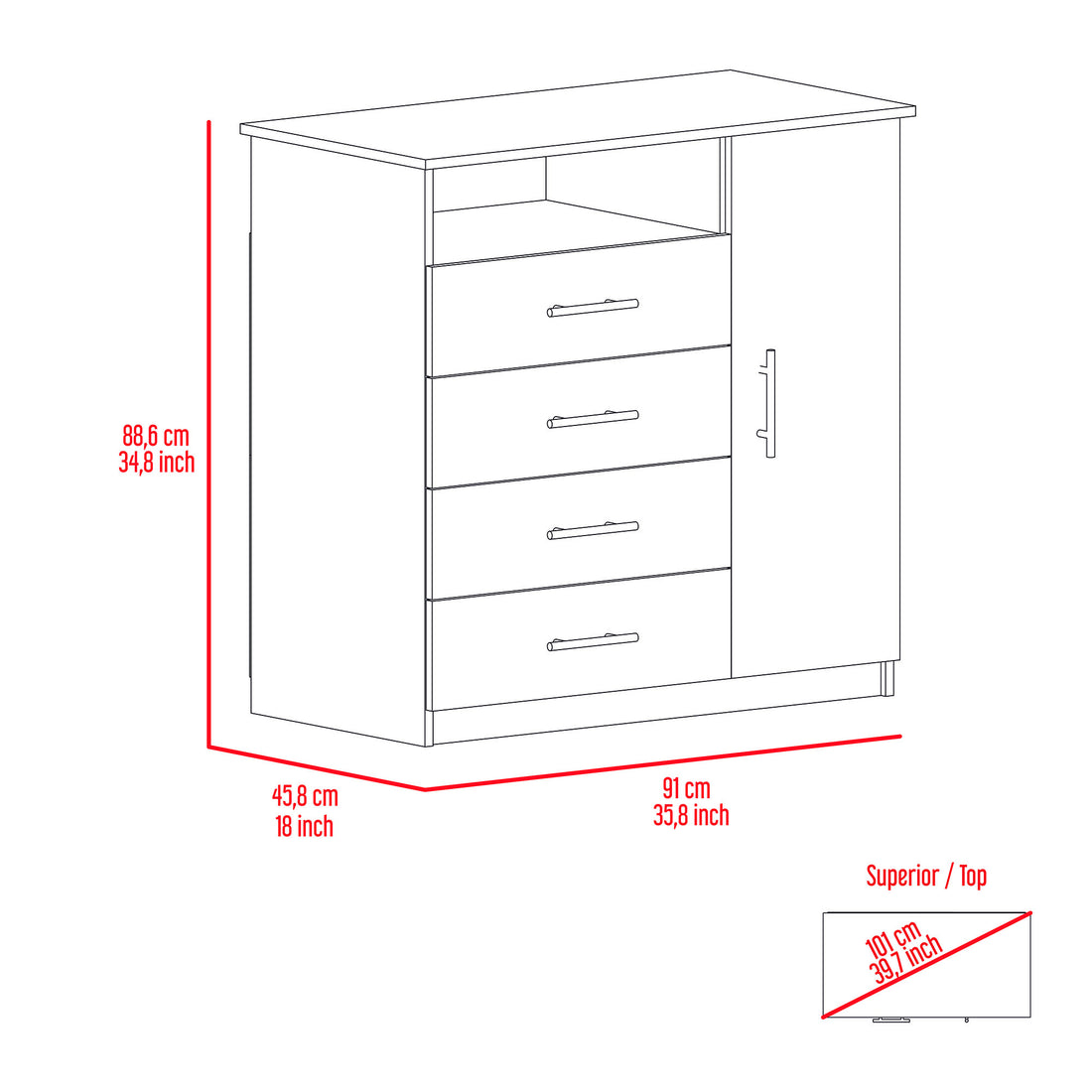 Dresser Beaufort, Bedroom, White White Particle Board Particle Board