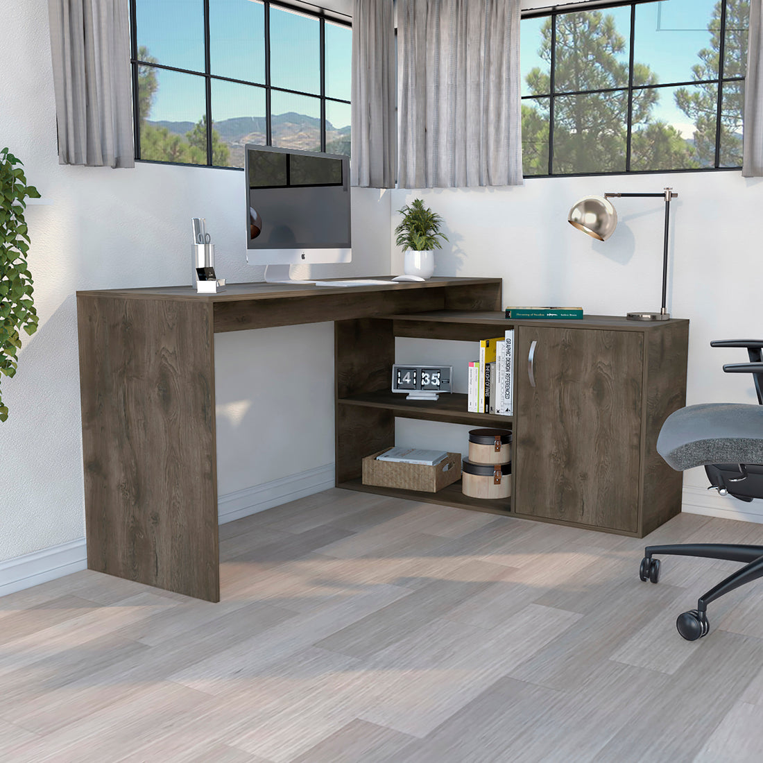 L Shaped Desk Desti, Office, Dark Brown Dark Brown Particle Board Particle Board