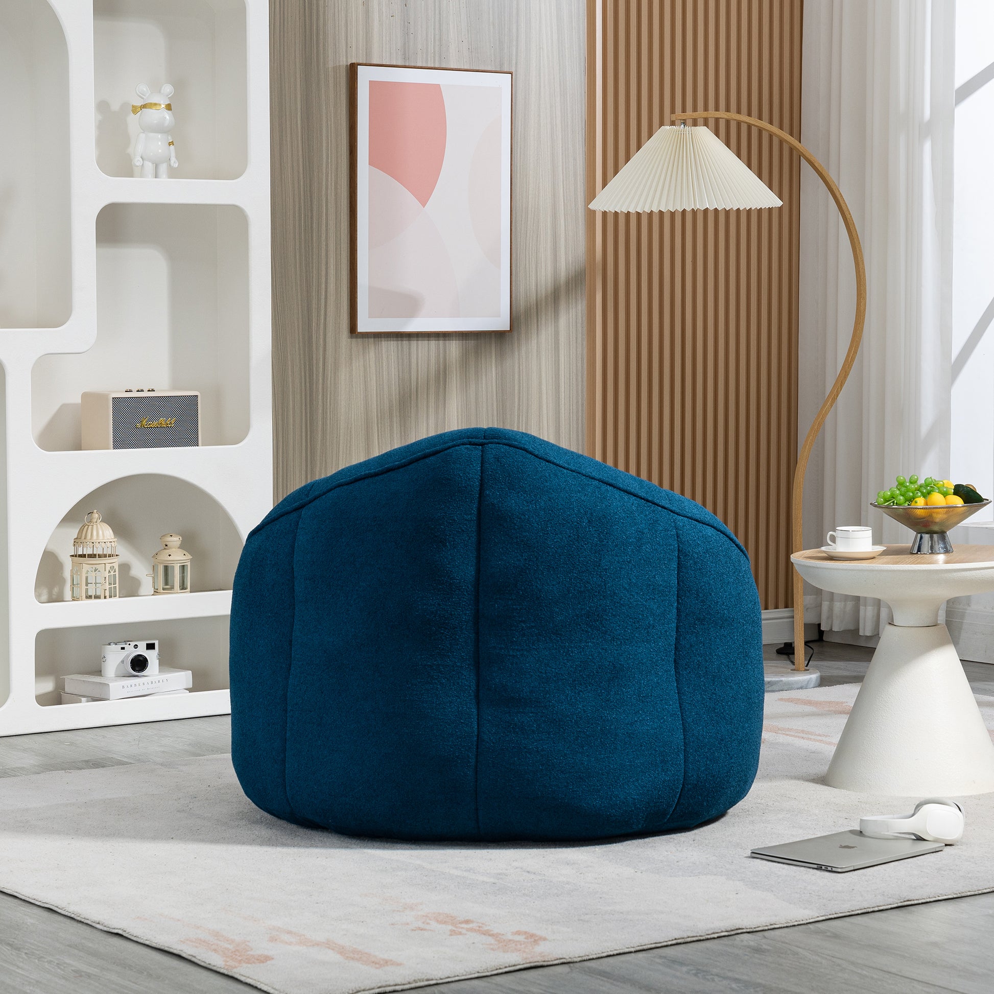 Bedding Bean Bag Sofa Chair High Pressure Foam Bean Bag Chair Adult Material With Padded Foam Padding Compressed Bean Bag With Footrest Blue Microfiber