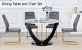 Table And Chair Set. 1 Table And 4 Chairs. Round Pandora Style Stone Burning Tabletop With Black Mdf Legs. Paired With 4 Chairs With Pu Grey Cushions And Golden Legs.908 001 White Sintered Stone