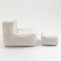 Fluffy Bean Bag Chair, Comfortable Bean Bag For Adults And Children, Super Soft Lazy Sofa Chair With Memory Foam And Ottoman, Indoor Modern Focus Bean Bag Chair For Living Room, Bedroom, Apartment White Velvet