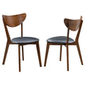 Dark Walnut And Black Open Back Side Chairs Set Of 2 Solid Black Brown Dining Room Foam Spot Clean Mid Century Modern Side Chair Rubberwood Open Back Foam Faux Leather