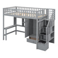 Twin Size Loft Bed With Bookshelf,Drawers,Desk,And Wardrobe Gray Twin Gray Solid Wood Mdf