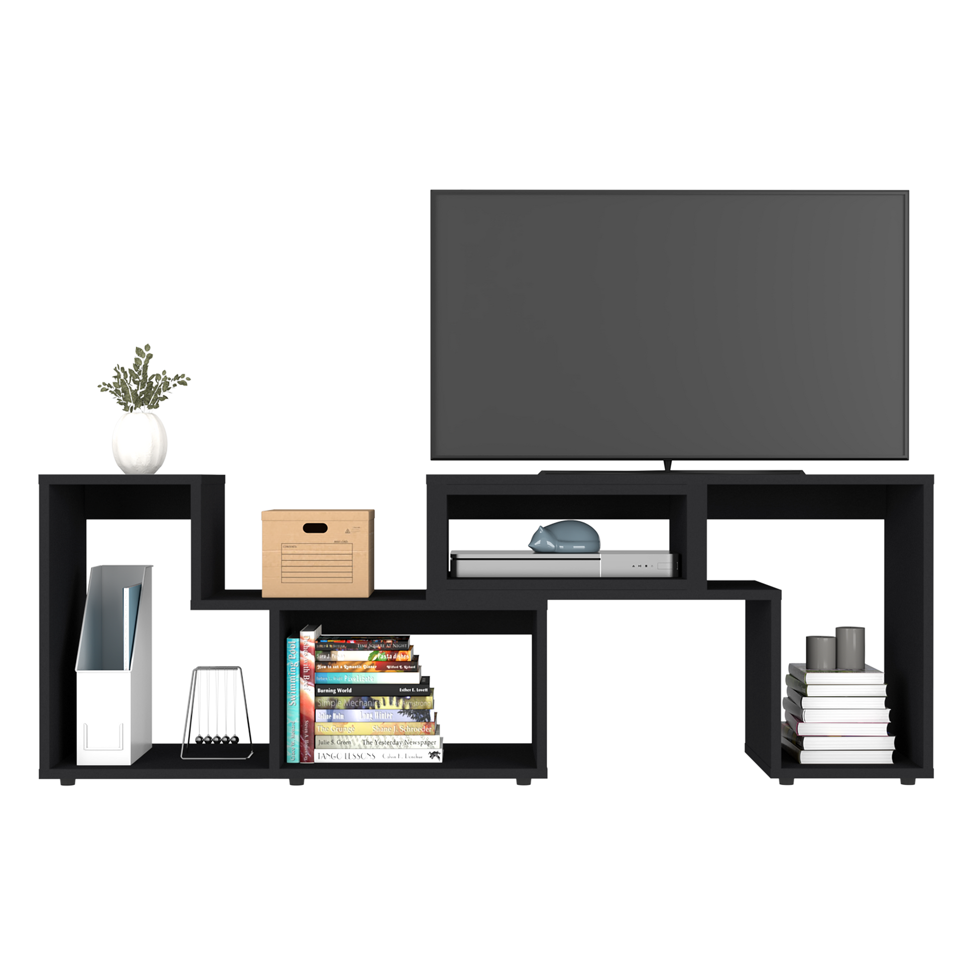 Extendable Tv Stand Houston, Living Room, Black Black 50 59 Inches Particle Board Particle Board