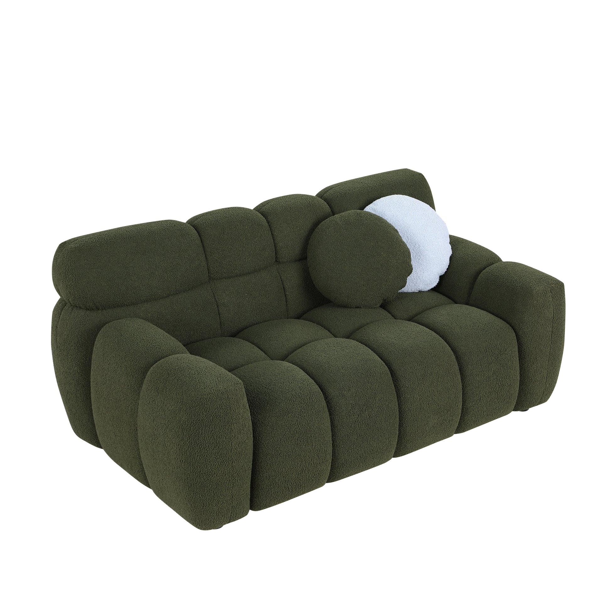 64.96 Length ,35.83" Deepth ,Human Body Structure For Usa People, Marshmallow Sofa,Boucle Sofa ,2 Seater, Olive Green Boucle Olive Green Light Brown Wood Primary Living Space Medium Soft Split Back Eucalyptus Rolled Arms Boucle 3 Seat