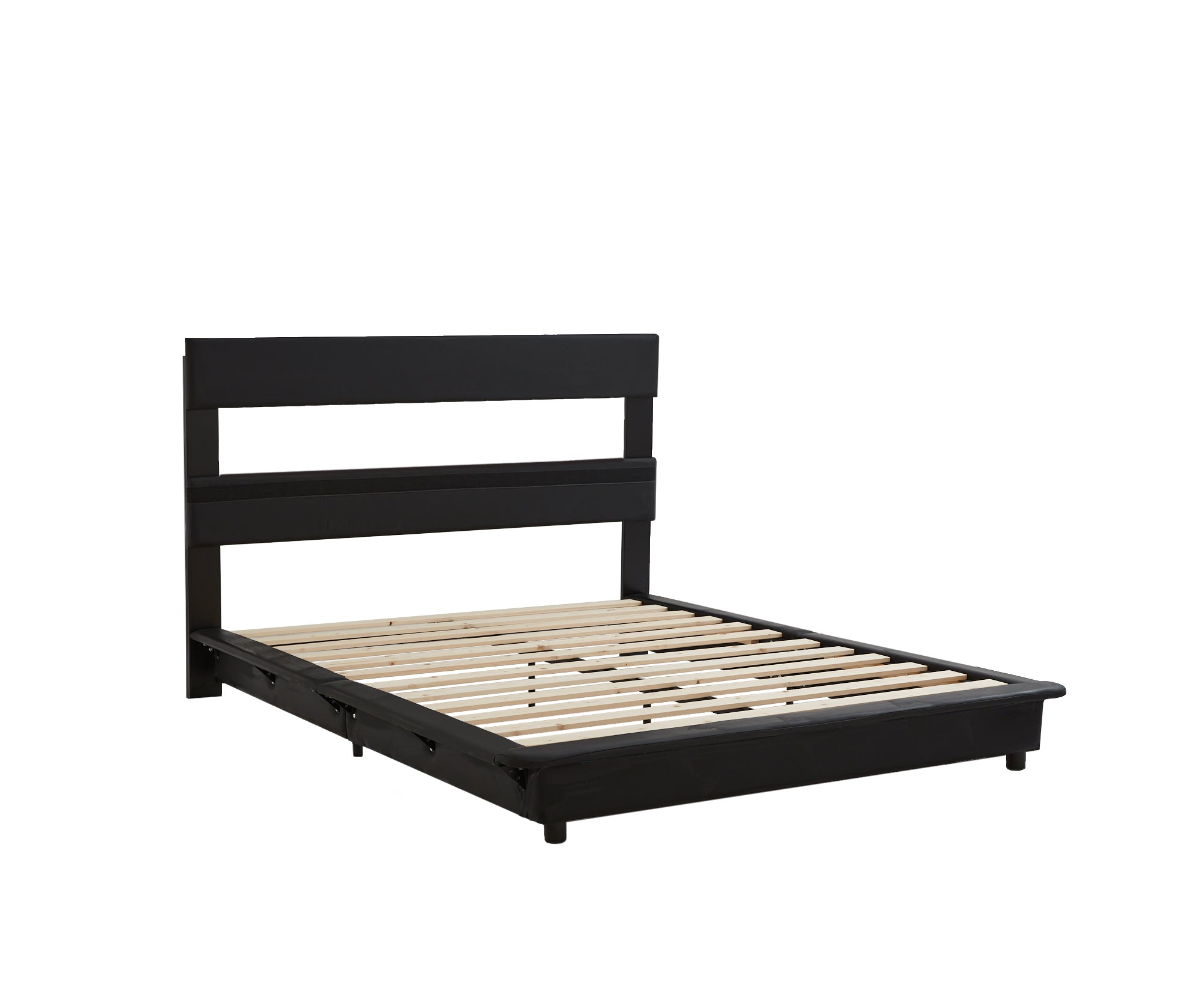 Queen Size Upholstered Platform Bed with Sensor Light black-upholstered