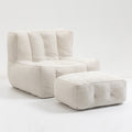 Fluffy Bean Bag Chair, Comfortable Bean Bag For Adults And Children, Super Soft Lazy Sofa Chair With Memory Foam And Ottoman, Indoor Modern Focus Bean Bag Chair For Living Room, Bedroom, Apartment White Velvet