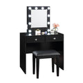 Black Makeup Vanity And Stool Set With 10 Lights And Usb Port And Power Outlet, 2X Drawers Luxurious Style Furniture Black Drawer 2 Drawers Bedroom Luxury,Modern Wood