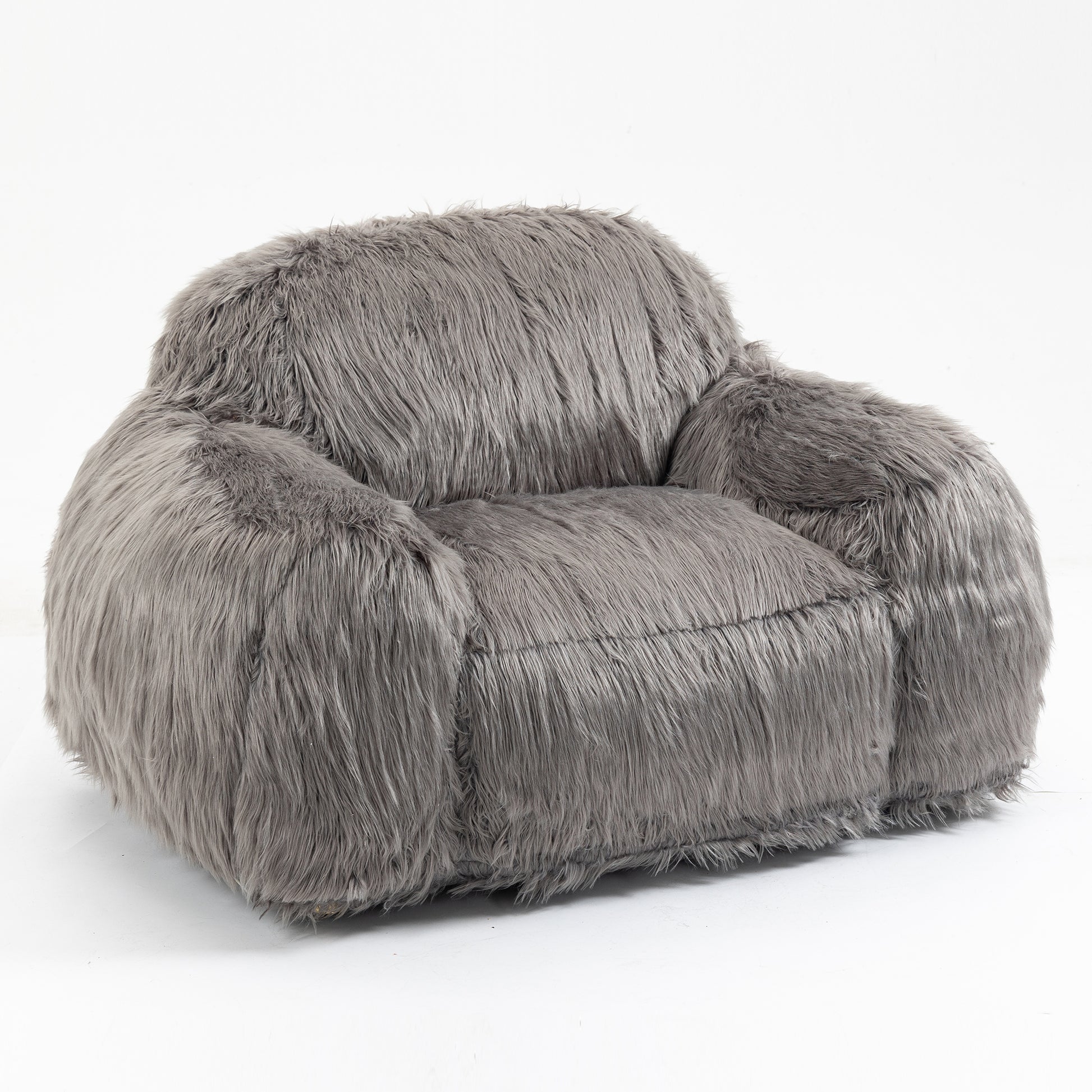 Bean Bag Chair Lazy Long Hair Sofa Bean Bag Chair Adult, Teen High Density Foam Filled Modern Focus Chair Comfortable Living Room, Bedroom Chair Grey Faux Fur