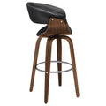 Walnut And Black Swivel Bar Stool Solid Walnut Brown Dining Room Foam Spot Clean Mid Century Modern Bar Stools Walnut Open Back Foam Faux Leather