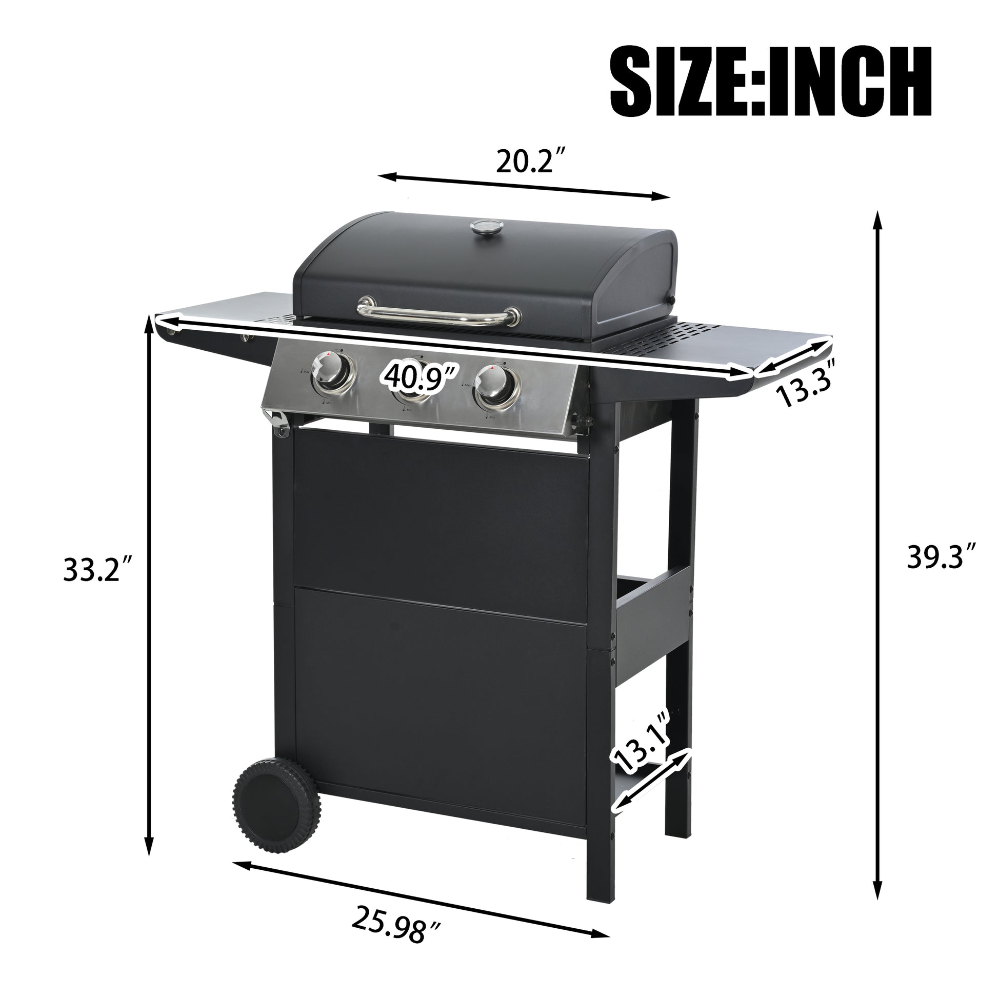 Propane Gas Grill 3 Burner Barbecue Grill, Stainless Steel 26,000 Btu Patio Garden Barbecue Grill With Two Shelves, Lid, Wheels And Bottle Opener Black Iron