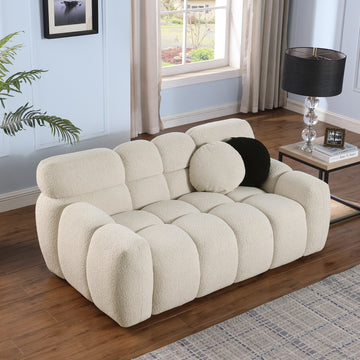 64.96 Length ,35.83" Deepth ,Human Body Structure For Usa People, Marshmallow Sofa,Boucle Sofa ,2 Seater, Beige Boucle Beige Light Brown Wood Primary Living Space Medium Soft Split Back Eucalyptus Rolled Arms Boucle 3 Seat