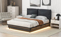 Queen Size Upholstered Platform Bed With Sensor Light And Ergonomic Design Backrests, Black Black Upholstered