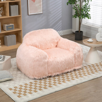Bean Bag Chair Lazy Long Hair Sofa Bean Bag Chair Adult, Teen High Density Foam Filled Modern Focus Chair Comfortable Living Room, Bedroom Chair Pink Faux Fur