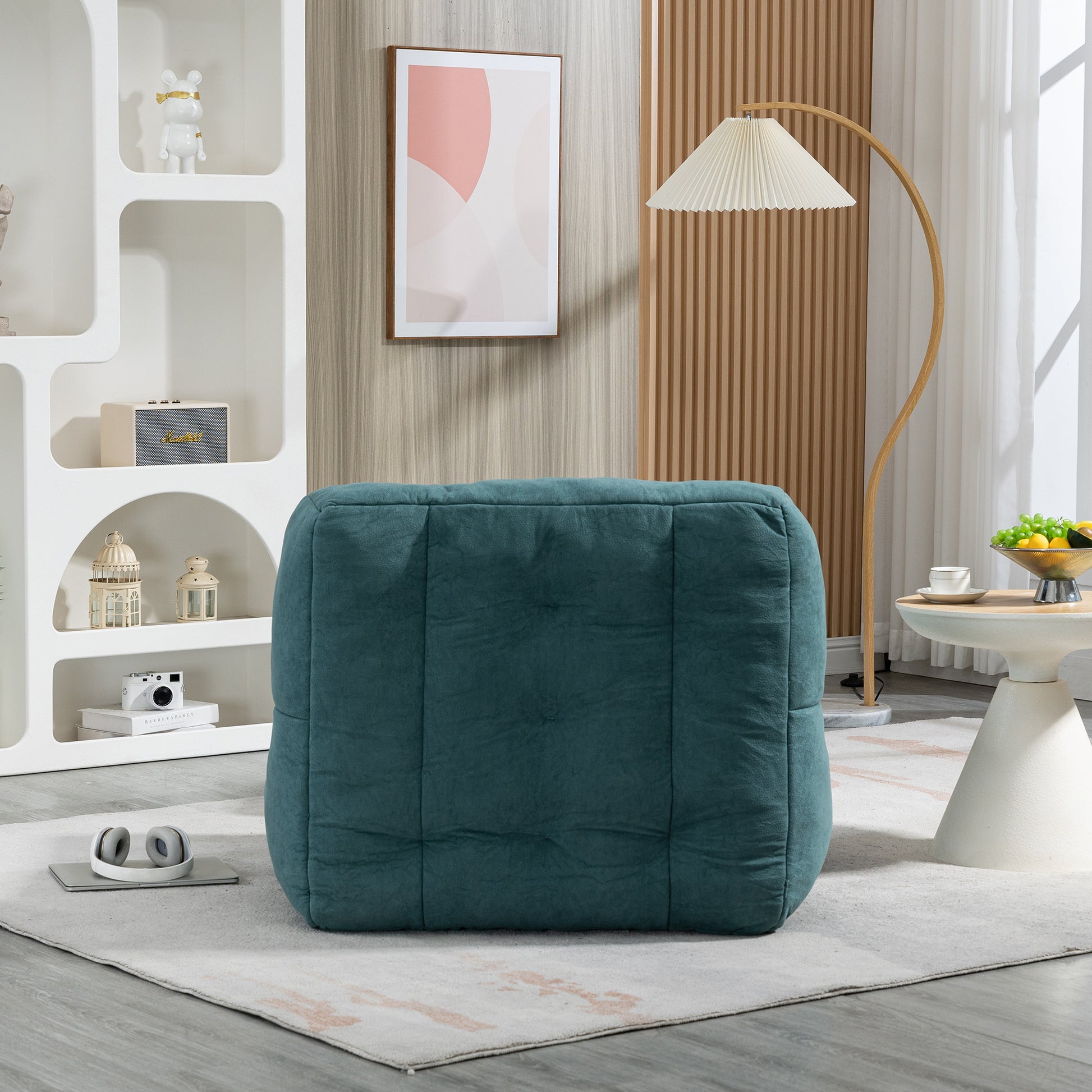 Fluffy Bean Bag Chair, Comfortable Bean Bag For Adults And Children, Super Soft Lazy Sofa Chair With Memory Foam And Ottoman, Indoor Modern Focus Bean Bag Chair For Living Room, Bedroom, Apartment Green Velvet