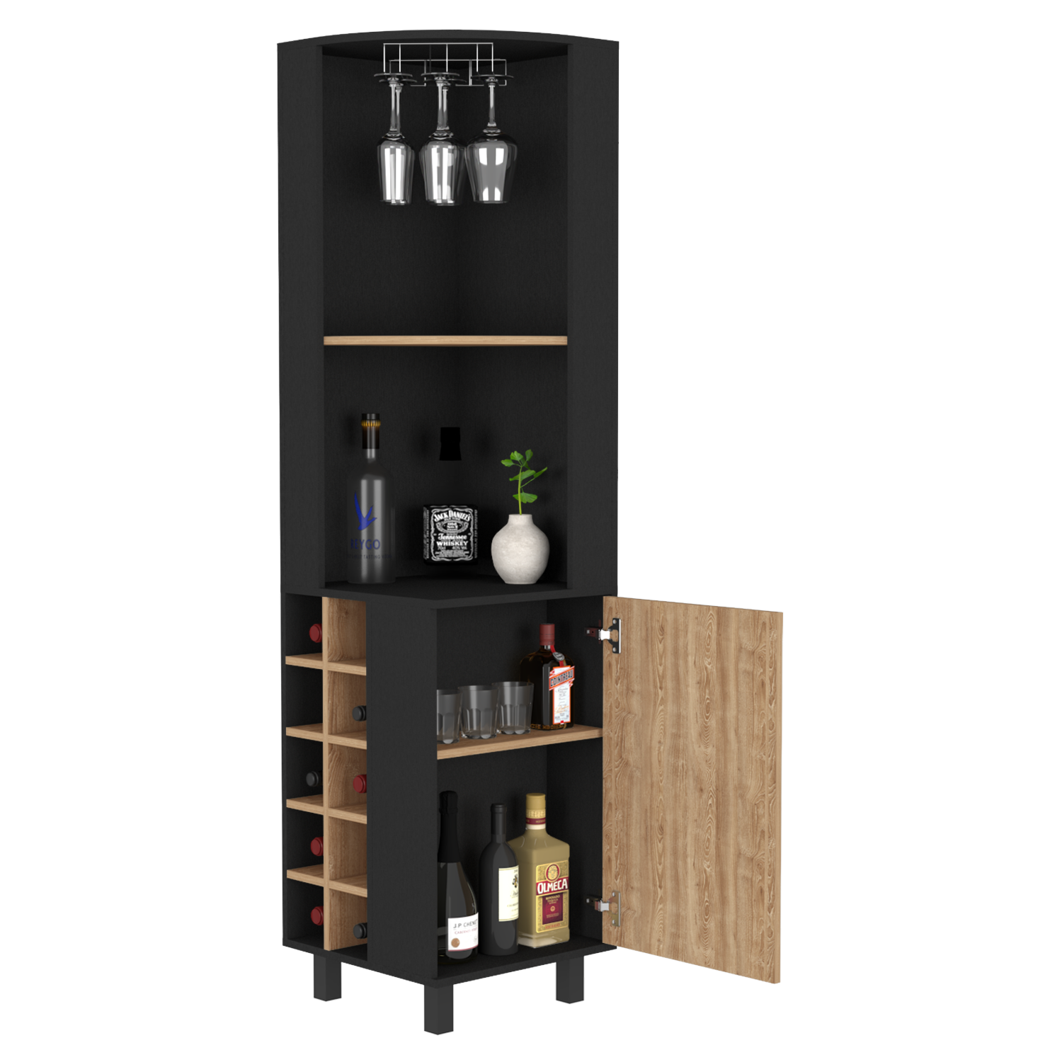 Corner Bar Cabinet Cleveland, Living Room, Black Pine Multicolor Particle Board Particle Board