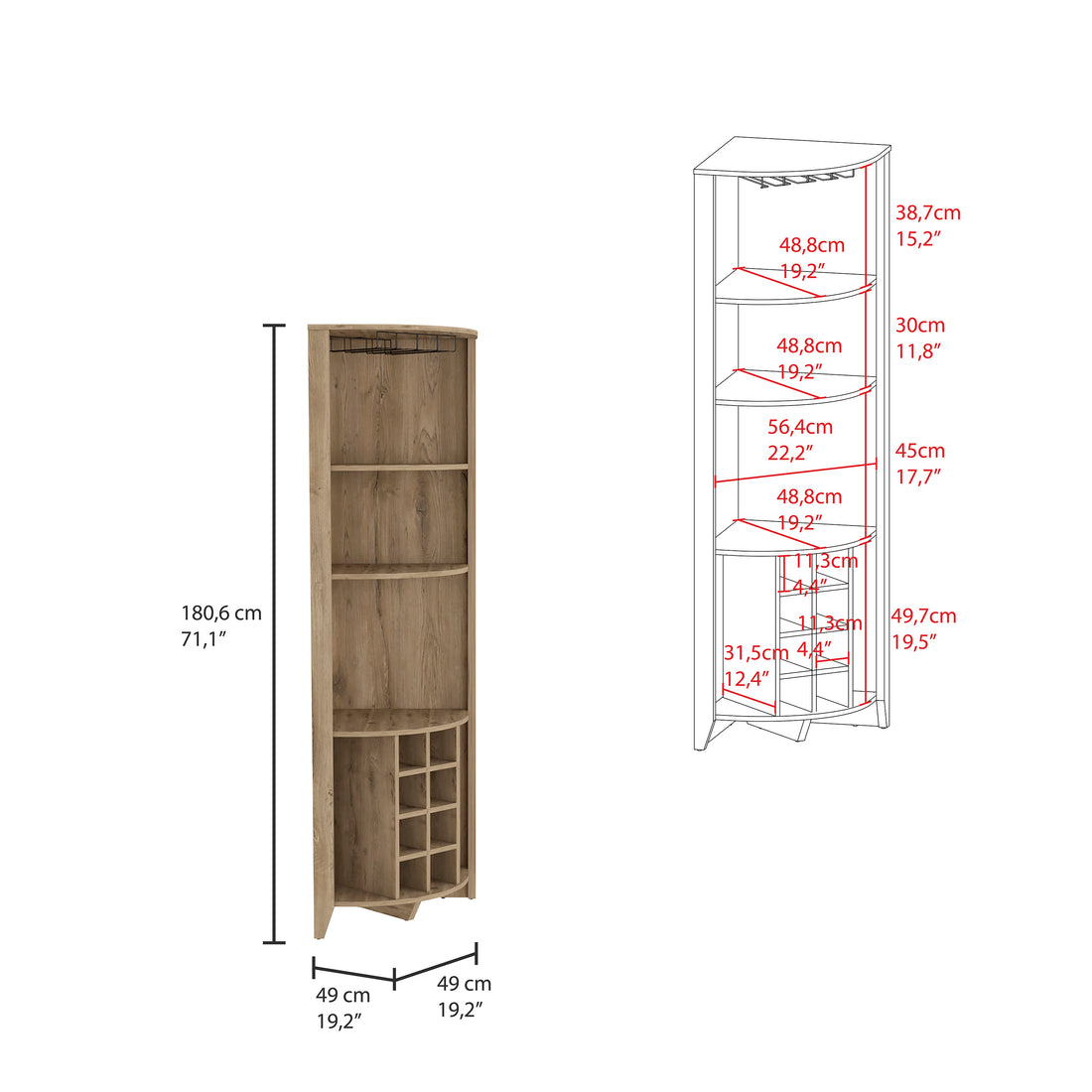 Corner Bar Cabinet Castle, Living Room, Aged Oak Beige Particle Board Particle Board