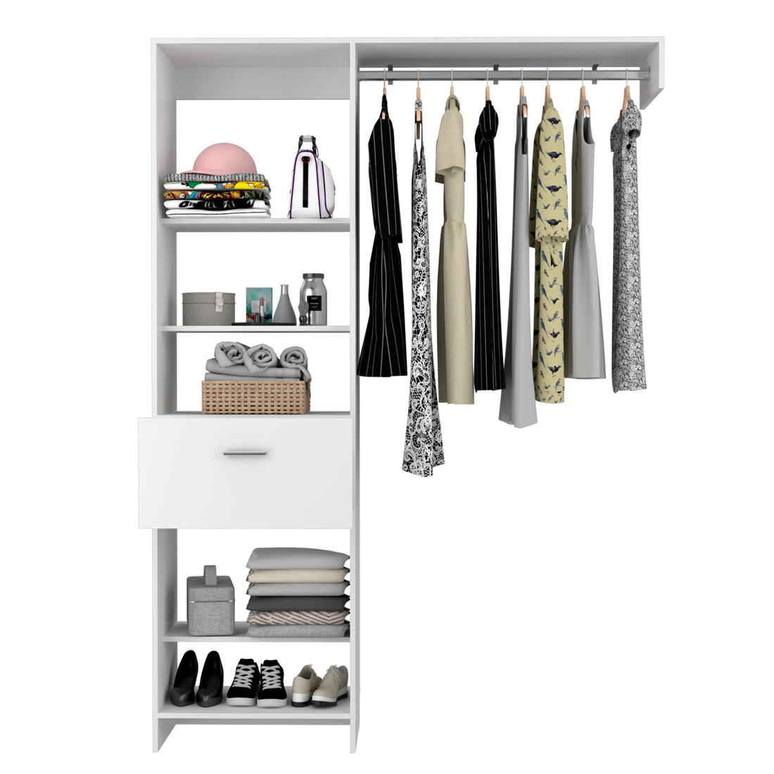 150 Closet System British, Bedroom, White White Particle Board Particle Board