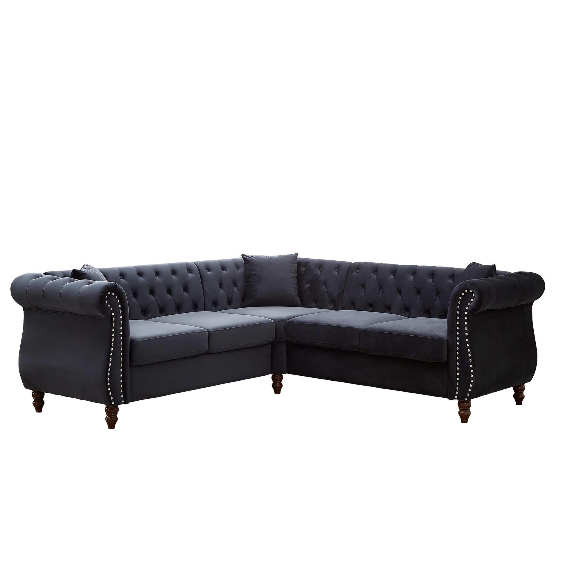 83.5 Inch Oversized Corner Sofa, L Shaped Sectional Couch,5 Seater Corner Sofas With 3 Pillows For Living Room, Bedroom, Apartment, Office Black Foam Velvet