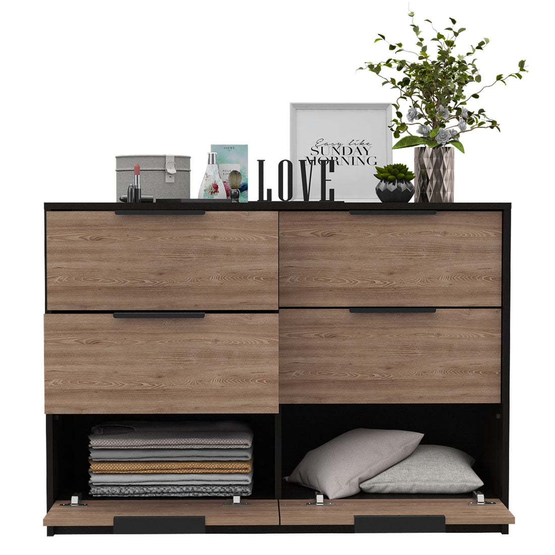 4 Drawer Double Dresser Maryland, Bedroom, Black Pine Multicolor Particle Board Particle Board