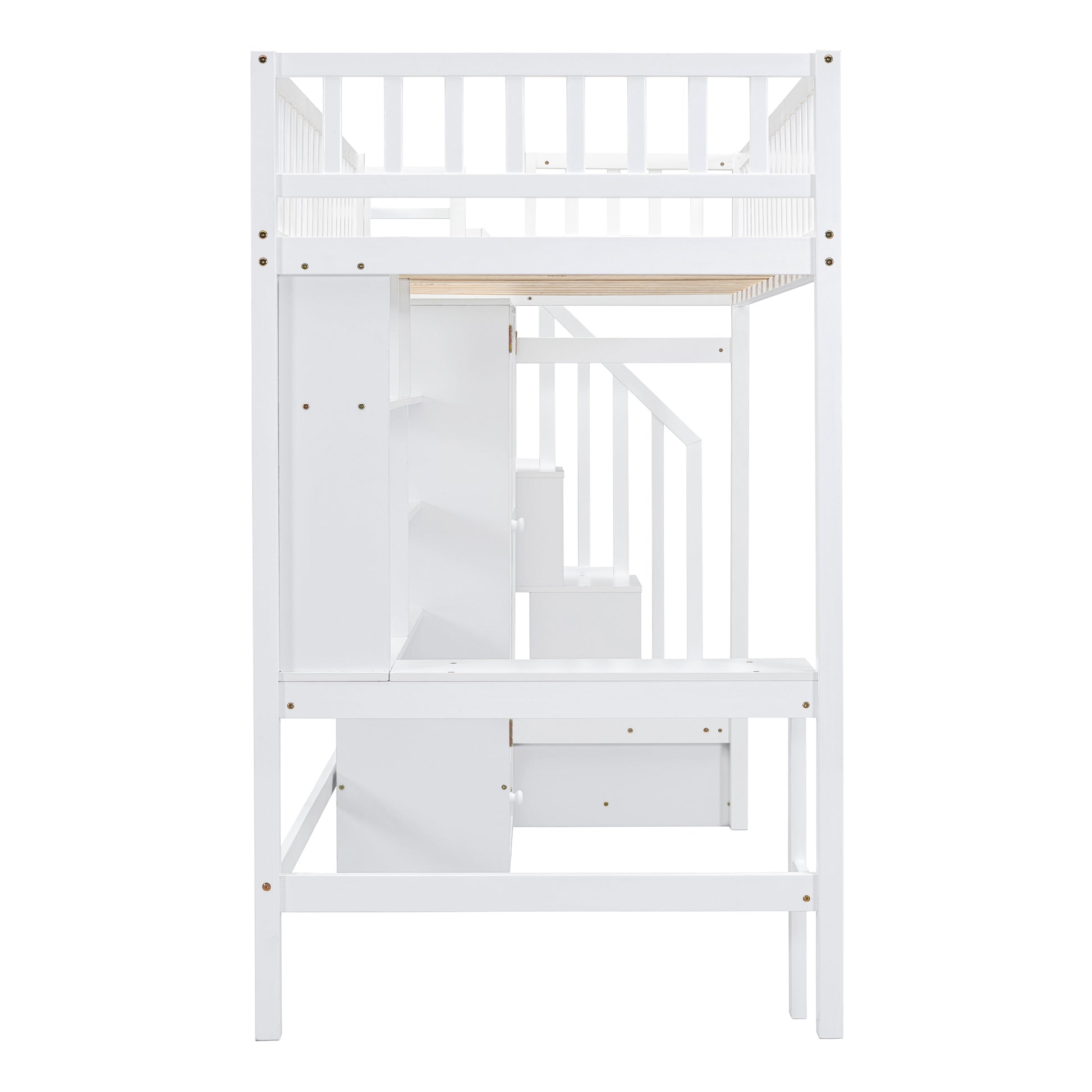 Twin Size Loft Bed With Bookshelf,Drawers,Desk,And Wardrobe White Twin White Solid Wood Mdf