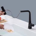 Matte Black Waterfall Kitchen Faucet With Temperature Display, Single Handle Kitchen Faucet With Pull Down Sprayer, Modern Kitchen Sink Faucet, Three Water Outlet Modes Matte Black Zinc