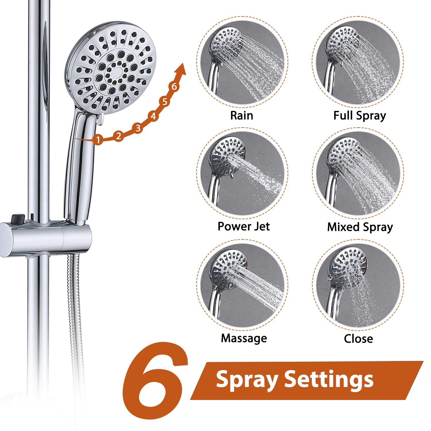 6" Rain Shower Head With Handheld Shower Head Bathroom Rain Shower System Chrome Stainless Steel