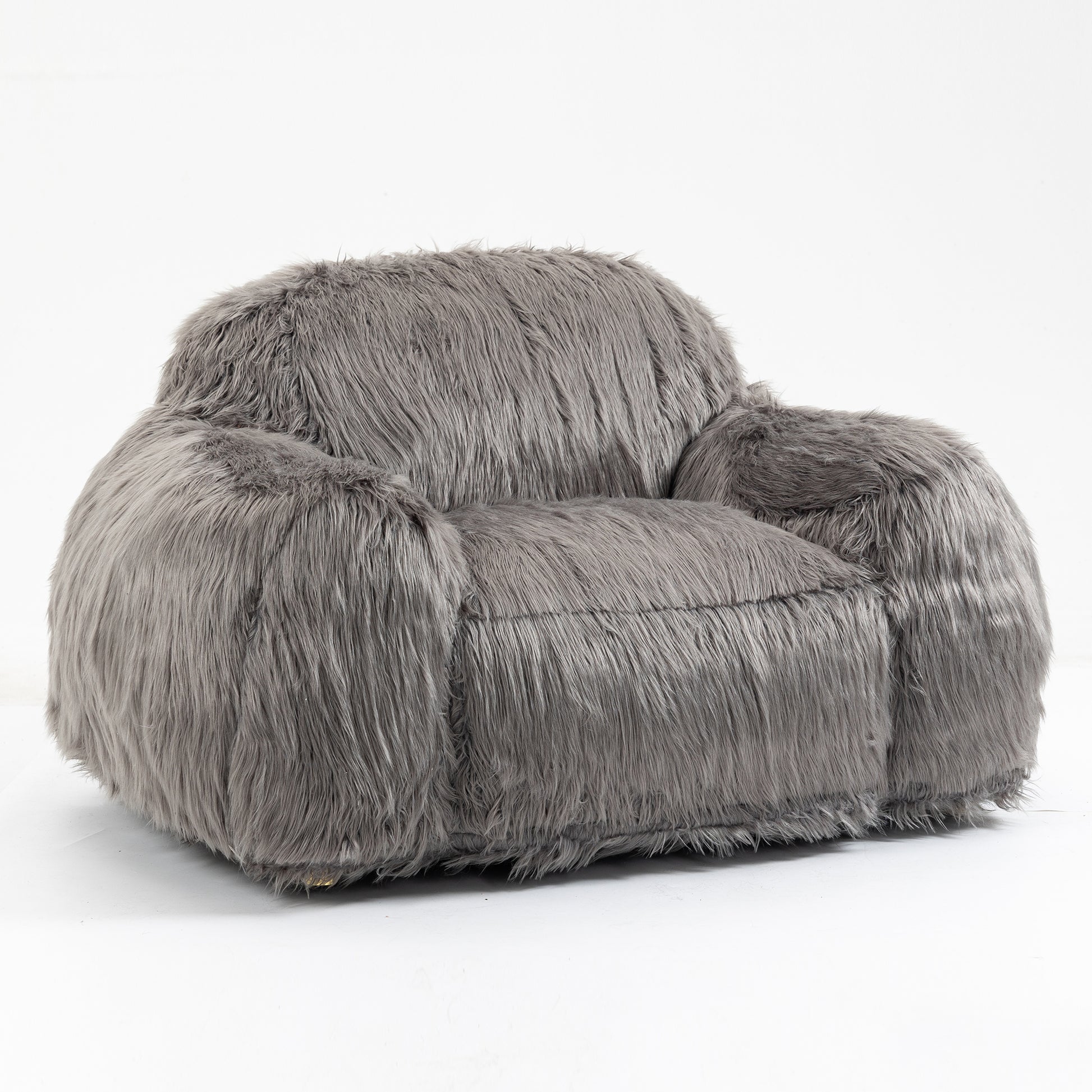 Bean Bag Chair Lazy Long Hair Sofa Bean Bag Chair Adult, Teen High Density Foam Filled Modern Focus Chair Comfortable Living Room, Bedroom Chair Grey Faux Fur