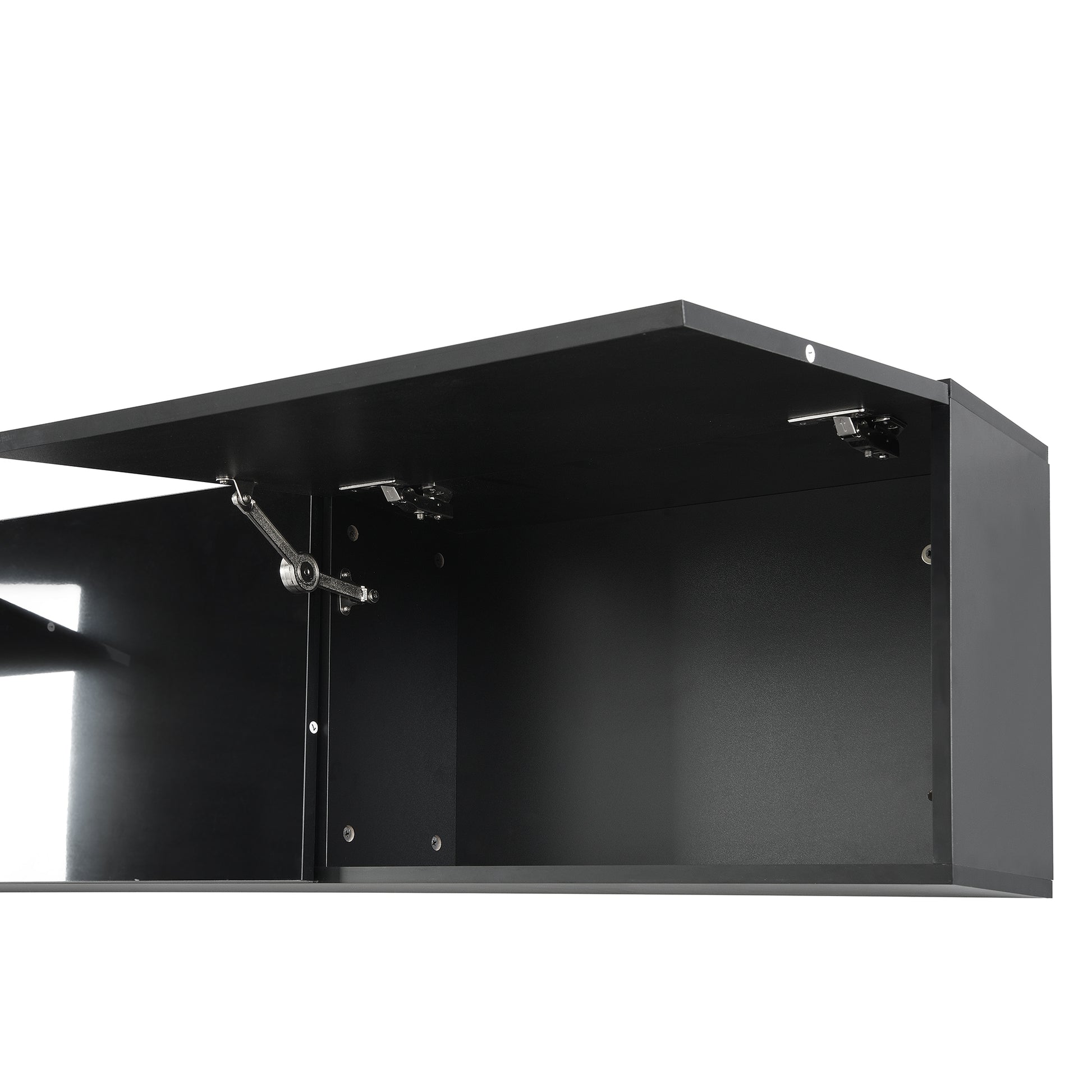 High Gloss Tv Stand With Large Storage Space, Media Console For Tvs Up To 78", Versatile Entertainment Center With Wall Mounted Floating Storage Cabinets For Living Room, Black Black Primary Living Space 70 79 Inches 70 79 Inches Mdf