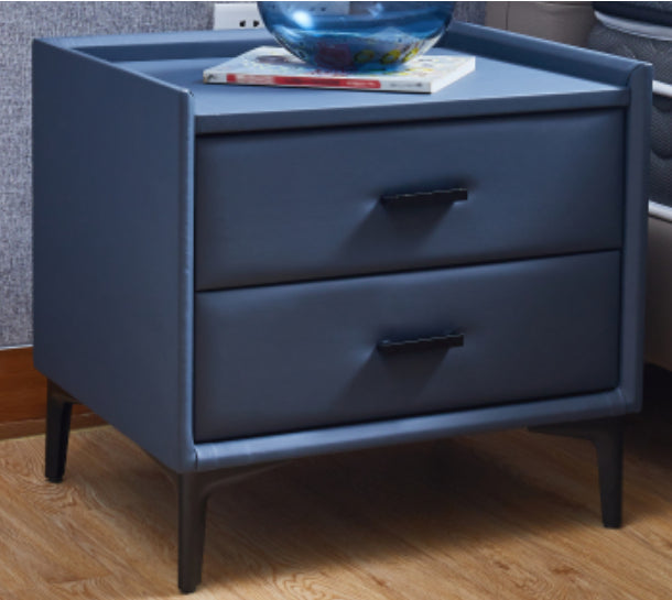 Nightstand, Modern Nightstand With 2 Drawers, Night Stand With Pu Leather And Hardware Legs, End Table, Bedside Cabinet For Living Room Bedroom Grey Blue Blue Gray Pu