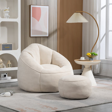 Bedding Bean Bag Sofa Chair High Pressure Foam Bean Bag Chair Adult Material With Padded Foam Padding Compressed Bean Bag With Footrest Beige Microfiber