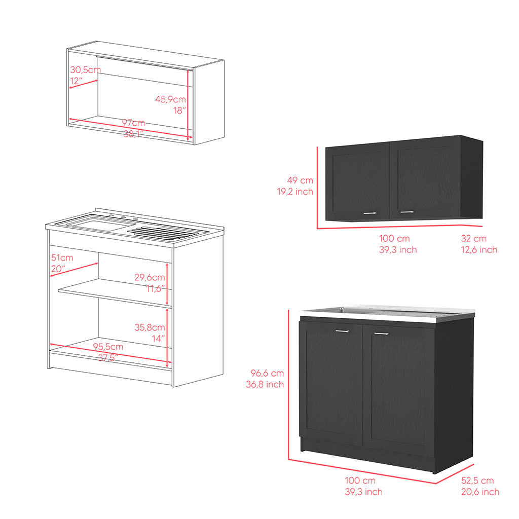 Cabinet Set Zeus, Garage, Black Black Particle Board Particle Board